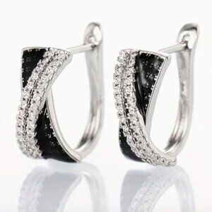 Silver Plated Black Diamond Embellished Earrings